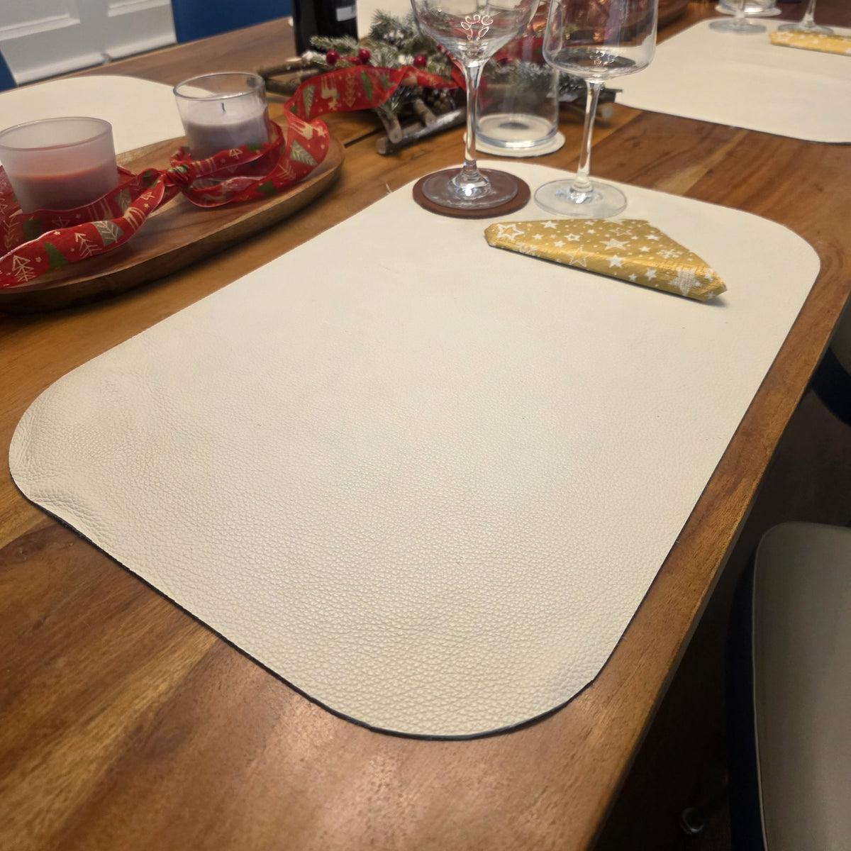 ARCIL Tischset – recyceltes Designerleder, Elfenbein